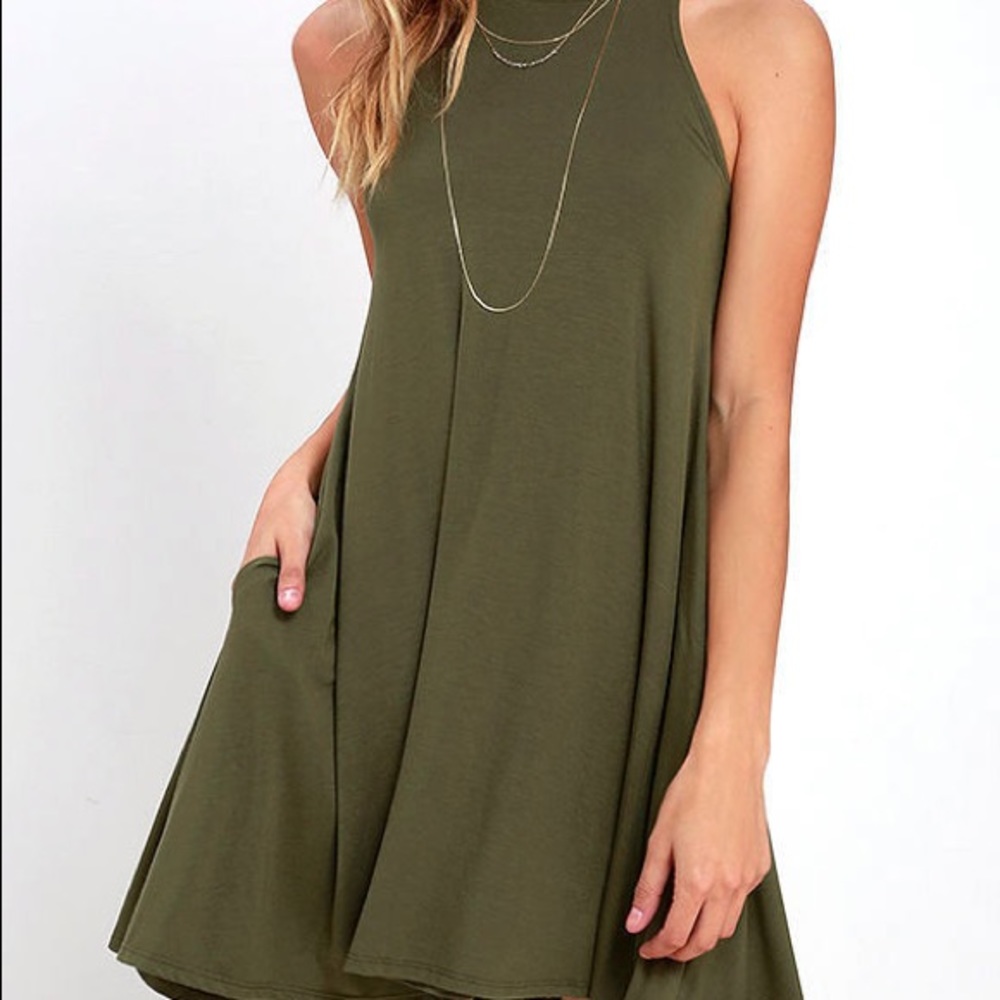 LULU’S TUPELO HONEY OLIVE GREEN DRESS Size M